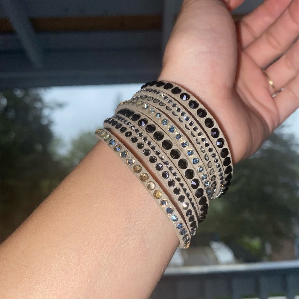 Swarovski multi strand leather bracket TAN